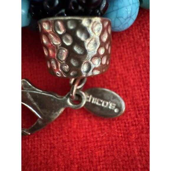 Chico's Beaded Necklace Turquoise Color Silvertone Multi Strand 18" Western - Picture 5 of 7